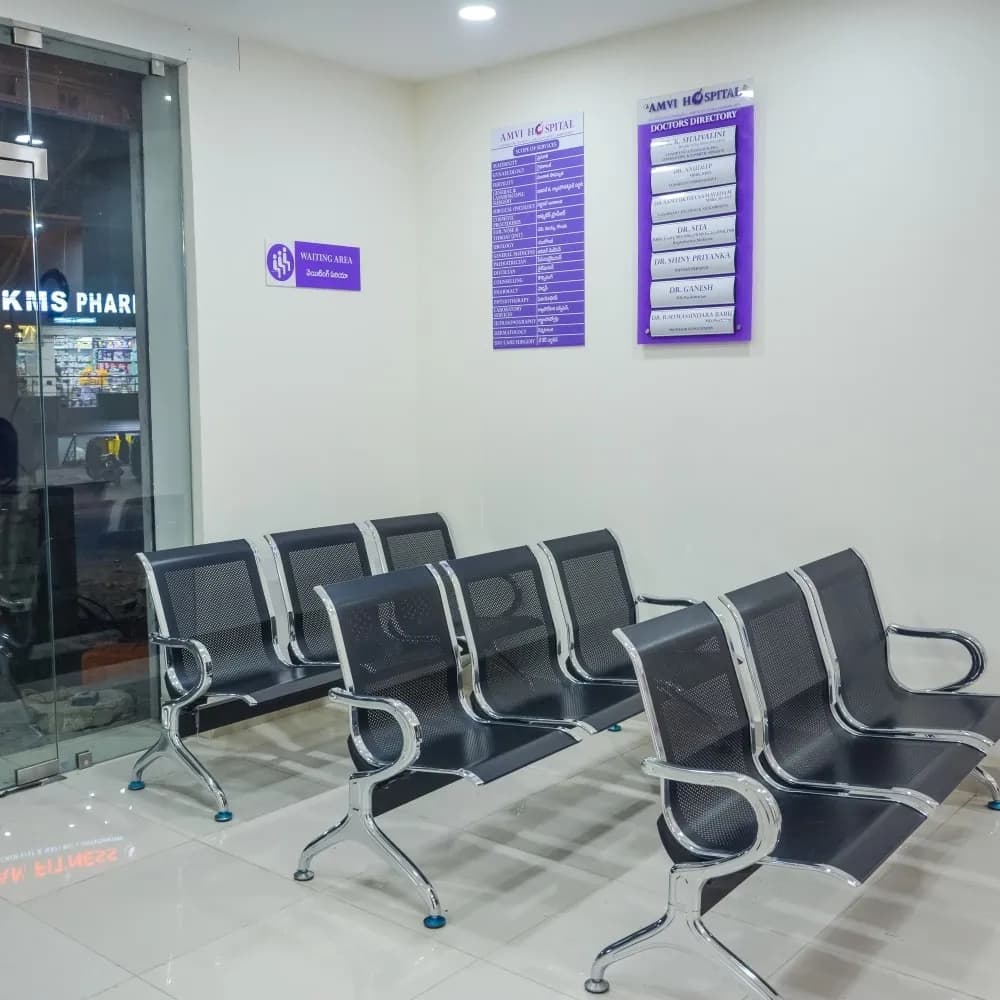 Reception and waiting area at AMVI Hospitals