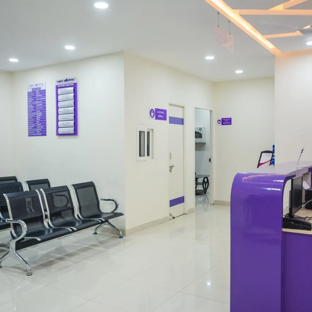 Patient waiting area at AMVI Hospitals